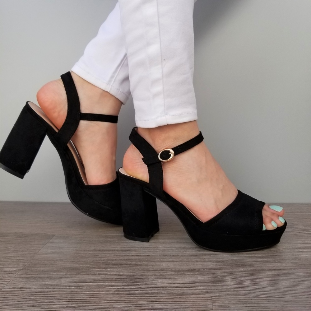 Open Toe  Suede Platform Heel Sandals-F - Picture 4 of 8
